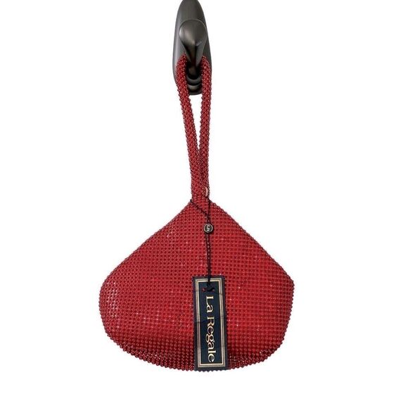 La Regale Clutch Bag Evening Purse Triangle Full Rhinestones Red - Picture 1 of 9